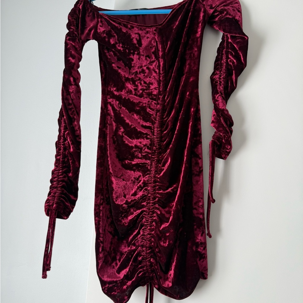 Missguided Deep Red Velvet Mini Dress